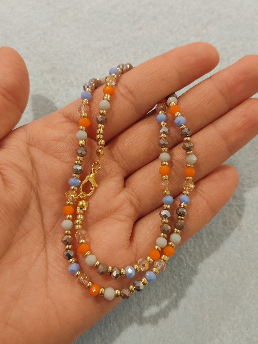 Handmade Multicolor Crystal Rondelle Beaded Necklace with Gold Accents